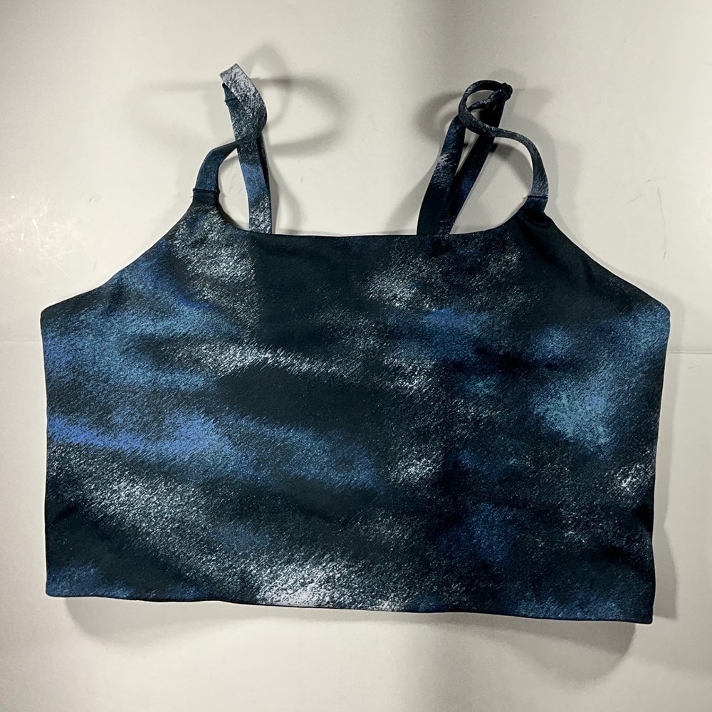 Nike Women Blue Black Abstract Print Adjustable Strap Sports Bra Size L